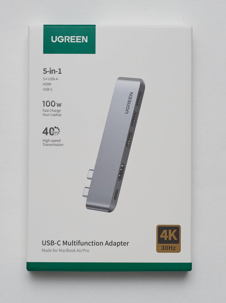 UGREEN USB C Hub 5 in 2 Adapter met 4K HDMI poort, Thunderbolt 3 poort(100W PD/ 8K Video/ 40Gbp), 3 USB 3.0 poorten Type C Adapter Ondersteunt MacBook Air 2020 2019, MacBook Pro 2020 2019 enz. Aluminium