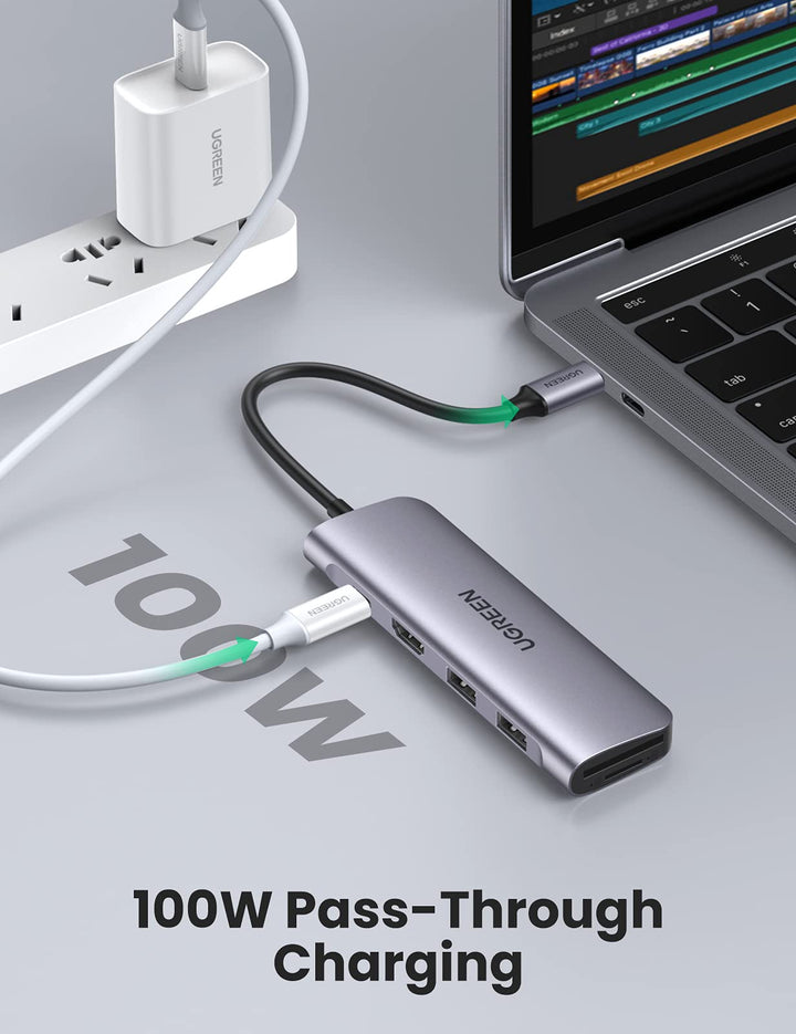 UGREEN USB C Hub 6 in 1 4K HDMI, USB C Power Delivery 100W, SD TF Kaartlezer, 2 USB 3.0 poorten