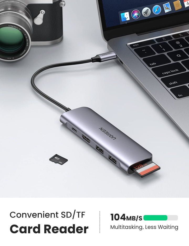 UGREEN USB C Hub 6 in 1 4K HDMI, USB C Power Delivery 100W, SD TF Kaartlezer, 2 USB 3.0 poorten