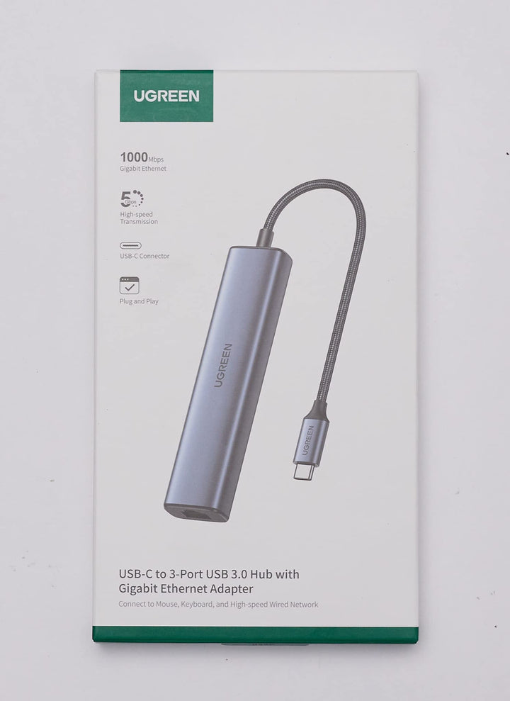 UGREEN USB C Hub met Gigabit Ethernet Adapter USB C Netwerk Adapter 1000Mbps met 3 USB 3.0 poorten Compatibel met MacBook Air/Pro, iPad Pro/Air, Surface Pro 7, XPS 13 Book etc.