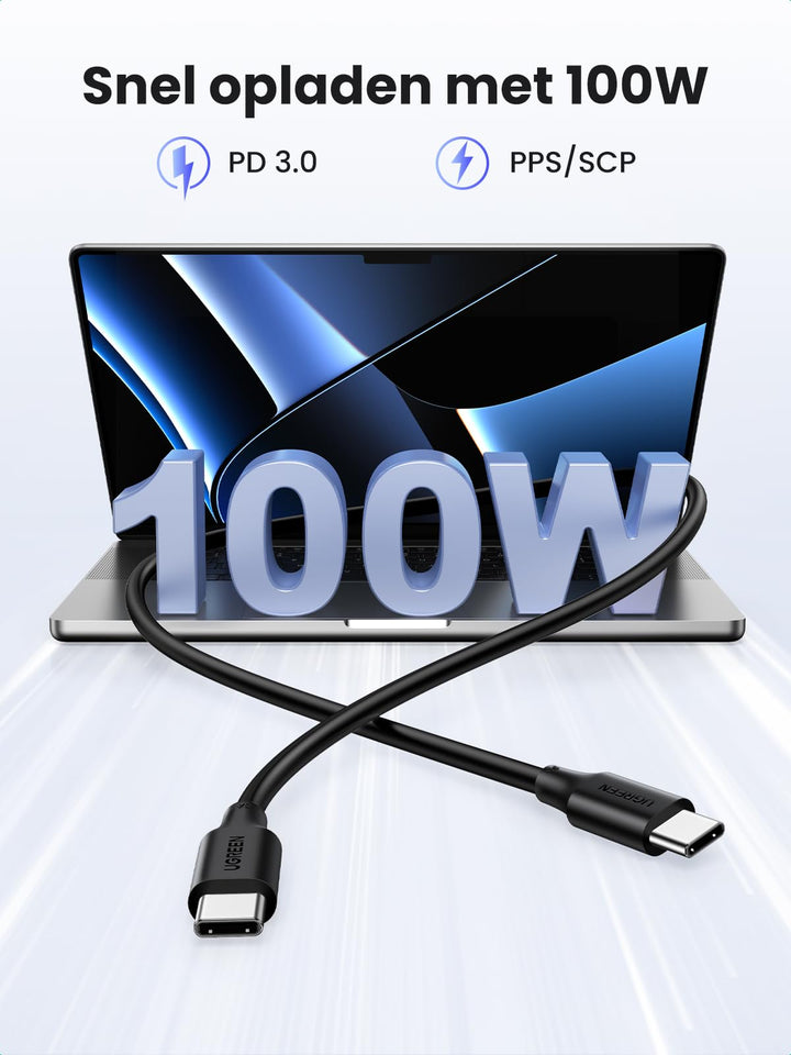 UGREEN USB C Kabel 100W 2st Oplaadkabel USB C naar USB C 5A/20V PD 3.0 PPS compatibel met iPhone 15, M2 MacBook Pro/Air, iPad Pro 12.9 iPad Air 5 Galaxy S23 Ultra Pixel 7 Pro Steam Deck enz. (1m)