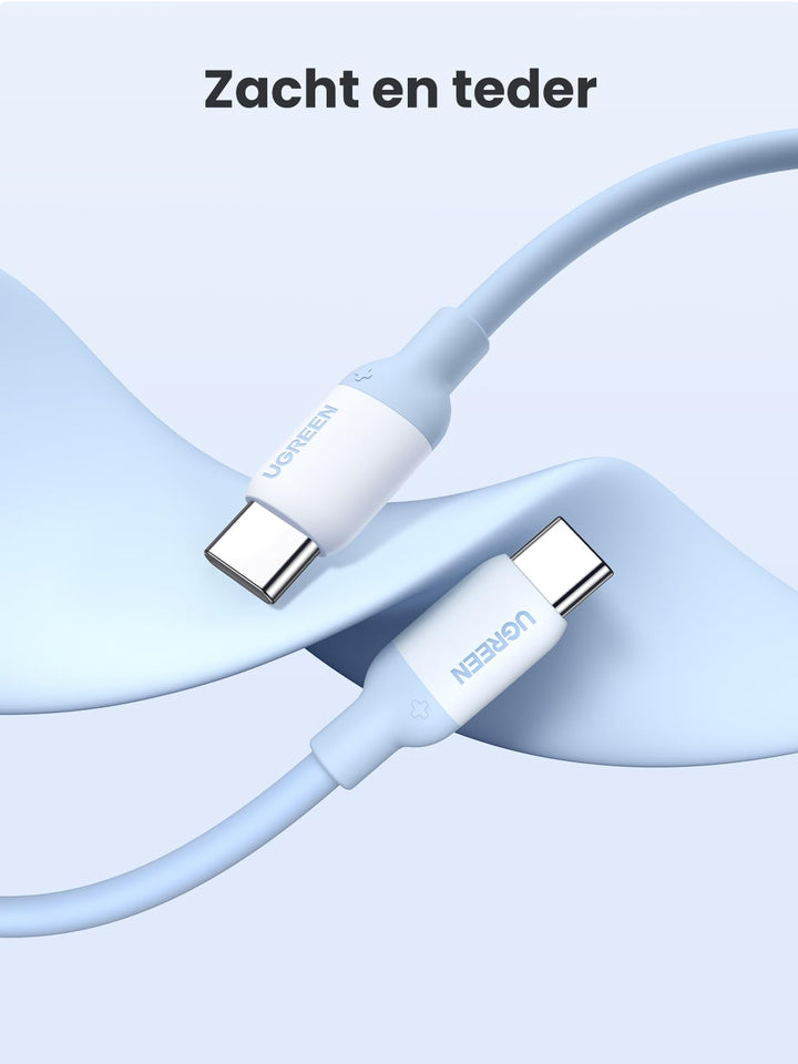 UGREEN USB C Kabel 60W Flexibele Silica Gel USB C naar USB C Oplaadkabel PD 3.0 PPS Compatibel met iPhone 15 Pro Max Galaxy S23 S22 S21 A54 Pixel 7 iPad Pro 12.9 iPad Mini 6/Air 5 enz. (2M, Blauw)