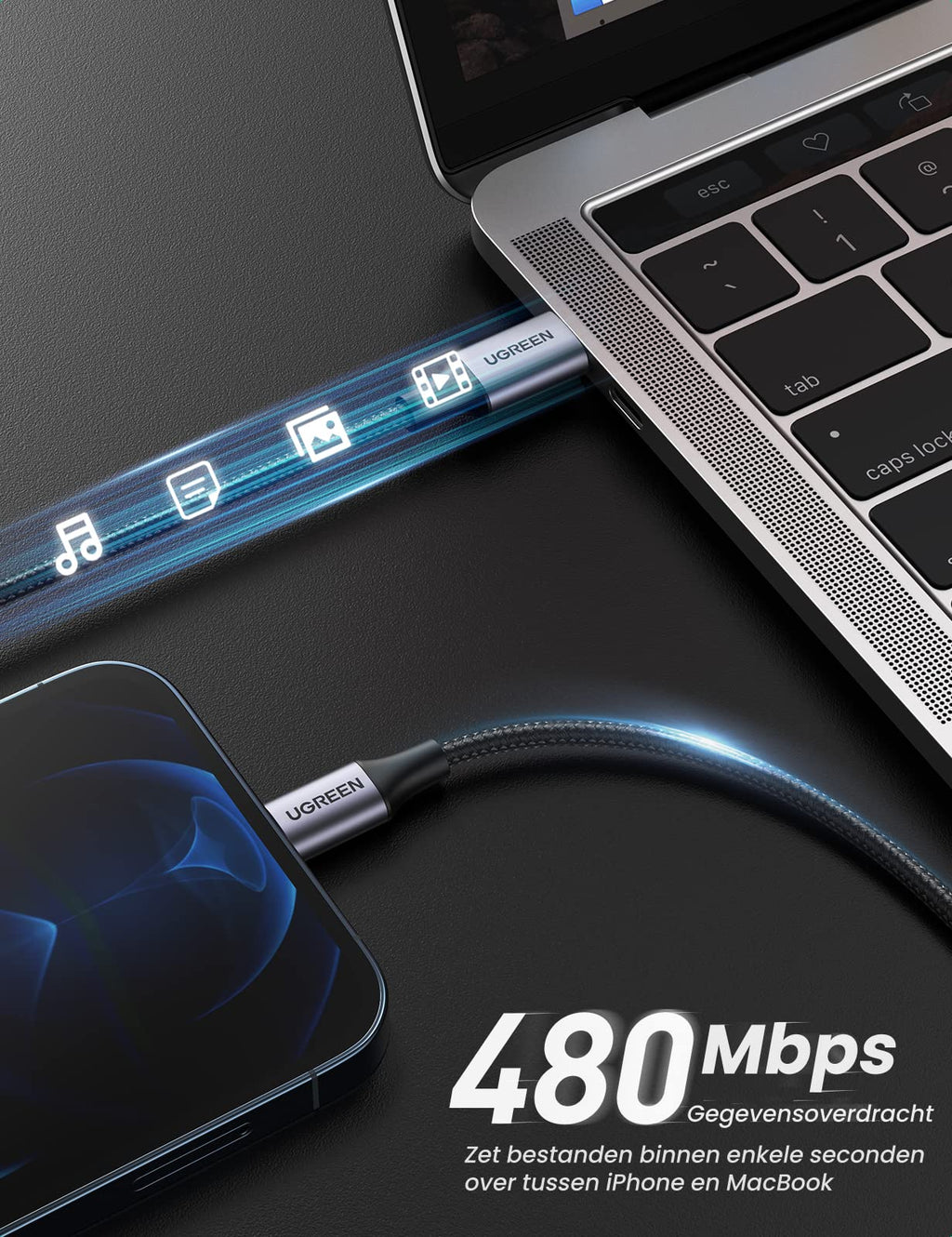 UGREEN USB C naar Lightning kabel MFi gecertificeerd USB C Lightning oplaadkabel PD 3.0