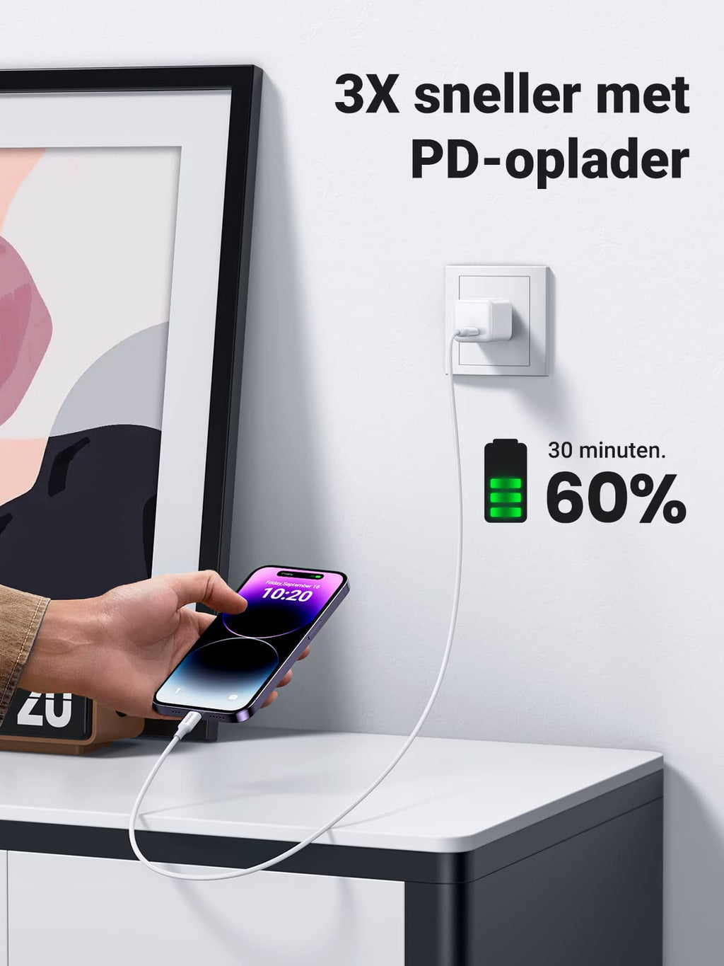 UGREEN USB C naar Lightning Oplaadkabel Wit MFi Lightning USB C Kabel PD 3.0 compatibel met iPhone 14 Pro Max, iPhone 13 Mini, iPhone 12, iPhone SE, iPad 2021 iPad 2020 AirPods Pro enz. (1M)