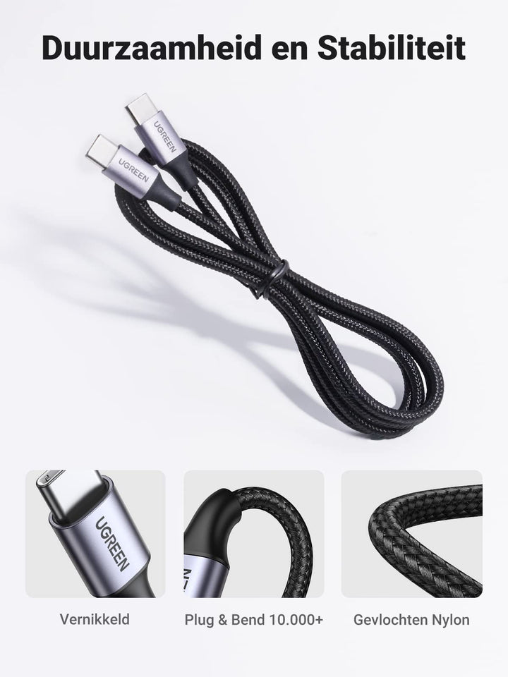 UGREEN USB C naar USB C Kabel 2 Stuk 60W PD 3.0 PPS USB C Oplaadkabel 2 Pak compatibel met iPhone 15 Pro Max Galaxy