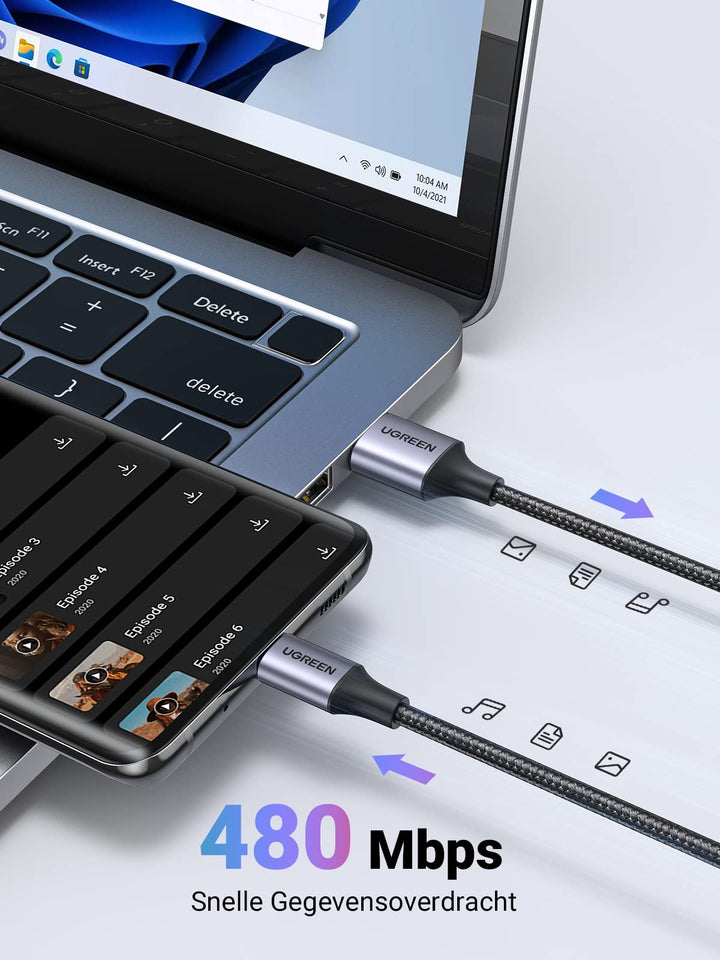 UGREEN USB C Oplaadkabel 2 Stuks 3A QC 3.0 Compatibel met iPhone 15 15 Plus 15 Pro 15 Pro Max