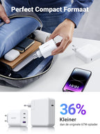 UGREEN USB C oplader 65W USB C Charger 3-poorts PD lader 60 W Compatibel met Steam Deck, MacBook Pro/Air, iPad Pro/Air, iPhone 15 Pro Max/ 15/14/14 Pro/14 Pro Max, Galaxy S23 Ultra/S23+/S23 (Wit)