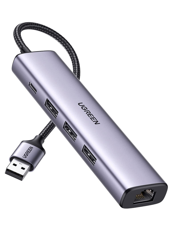 UGREEN USB Hub 3.0 USB LAN Adapter met 3 Poorten USB 3.0 Ethernet Adapter Gigabit USB Netwerkadapter 1000 Mbps met Aluminium Behuizing Gevlochten Kabel Plug & Play onder Windows 11/10/8, Mac OS