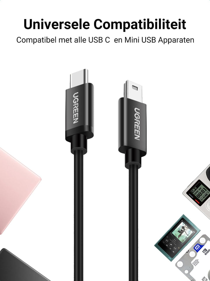 UGREEN USB Type C naar Mini USB 2.0 Kabel Mini USB Oplaadkabel Mini USB Data Kabel Ondersteund Macbook 12 inch, Google Pixel en Andere Mini USB Apparaten enz. (1M)